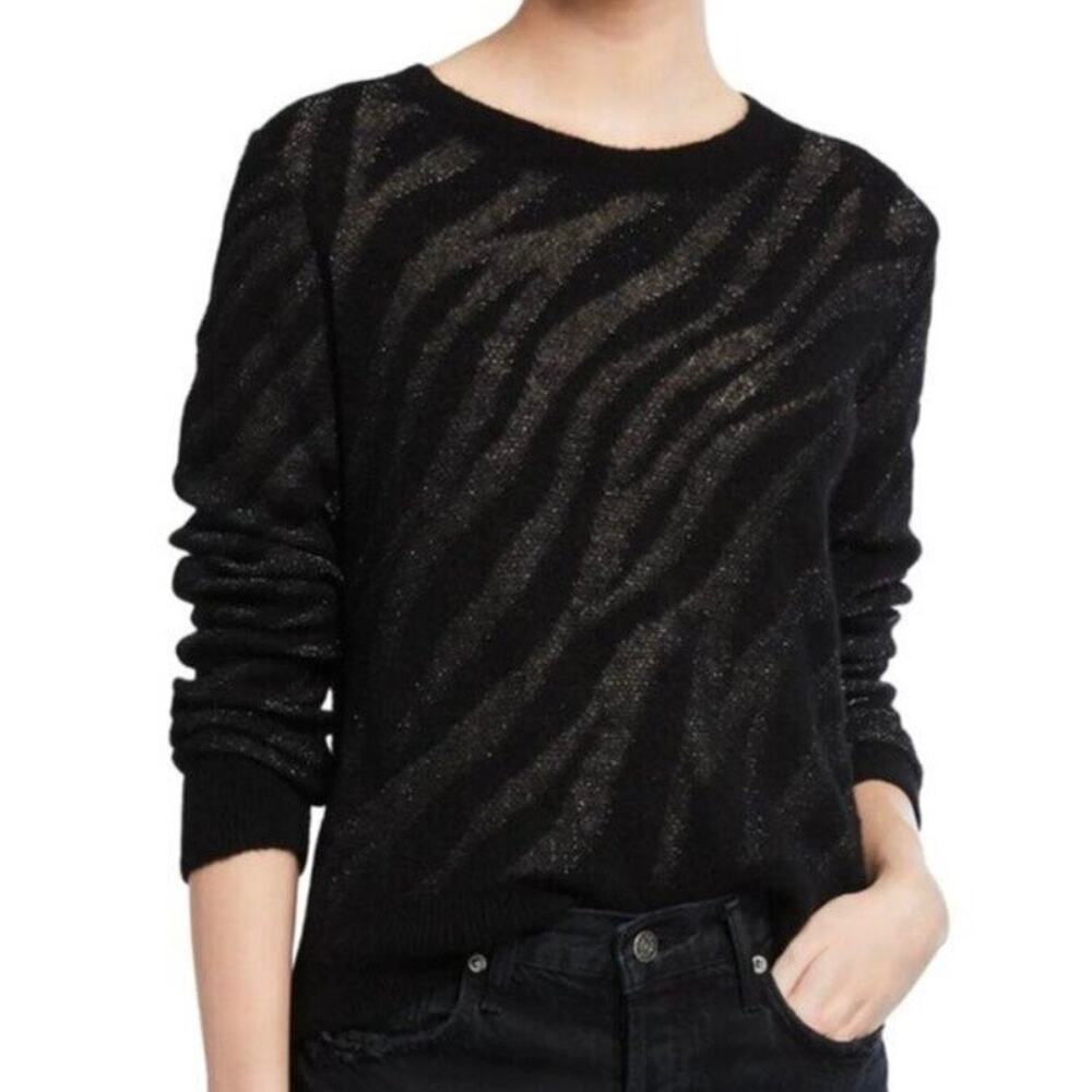 Rag & Bone Germain Alpaca Wool Blend Black Metallic Zebra Pattern Sweater